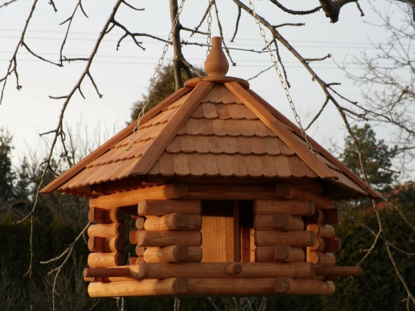 Grosses Vogelhaus zum Aufhängen, Ø: 65 cm, Teakfarben