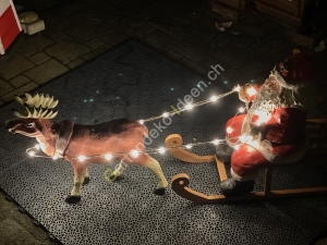 1 Rentier mit Rentier-Schlitten und Weihnachtsmann, 130 cm lang