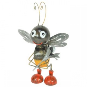 Frontseite: Bienen Figur aus Metall mit Staubwedel 36 cm