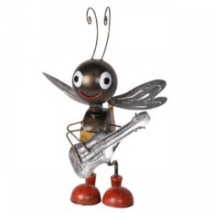 Bienenfigur: Biene aus Metall mit Gitarre 36 cm