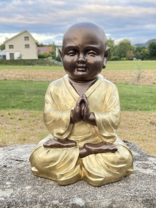 Schraegansicht des sitzenden Buddha Moenchs