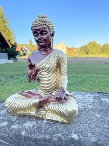 Frontansicht der Buddha Statue mit Abhaya Mudra