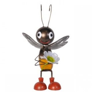 Frontseite: Deko Biene: Metall Biene mit Blume 36 cm 