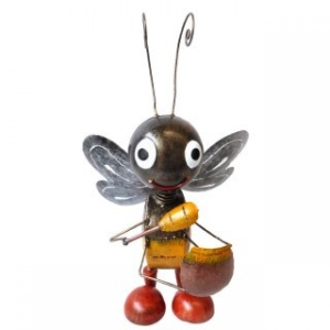 Deko Figur Biene aus Metall mit Honigtopf