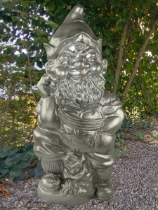 Riesiger XXL Gartenzwerg Bergsteiger, in Silber, 100 cm hoch 1