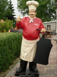 Werbetafel Restaurant: Koch mit Tafel, 175 cm hoch