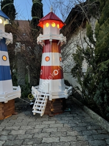 Leuchtturm Garten XXL Solar - Rot-Weiss 225 cm