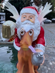 Deko Weihnachtsmann Figur mit Deko Rentier, 60 cm hoch