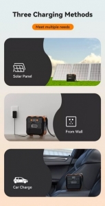 Die mobile Solaranlage Powerstation für Solarpanel kann auf 3 Arten geladen werden: Netz, Auto, Solarpanel