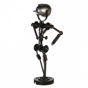 Upcycling Tischlampe Robot antik schwarz 80 cm