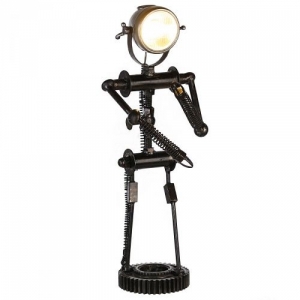 Upcycling Tischlampe Robot antik schwarz 80 cm
